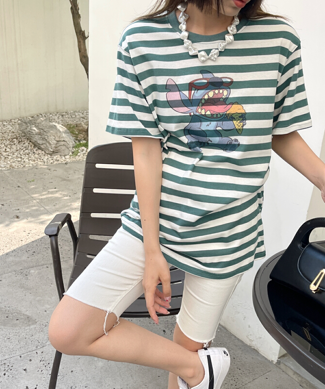 New year in early spring! [two percent] stripe comfortable Korean Short Sleeve T-shirt 9875# LSL