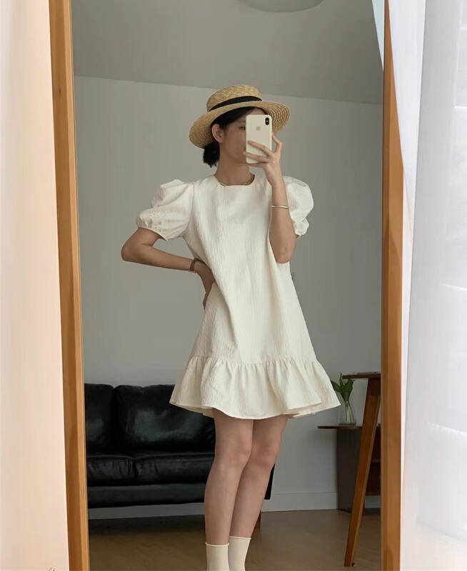 [TP. Master] Korean round neck bubble sleeve Jacquard Dress 66356# zxx