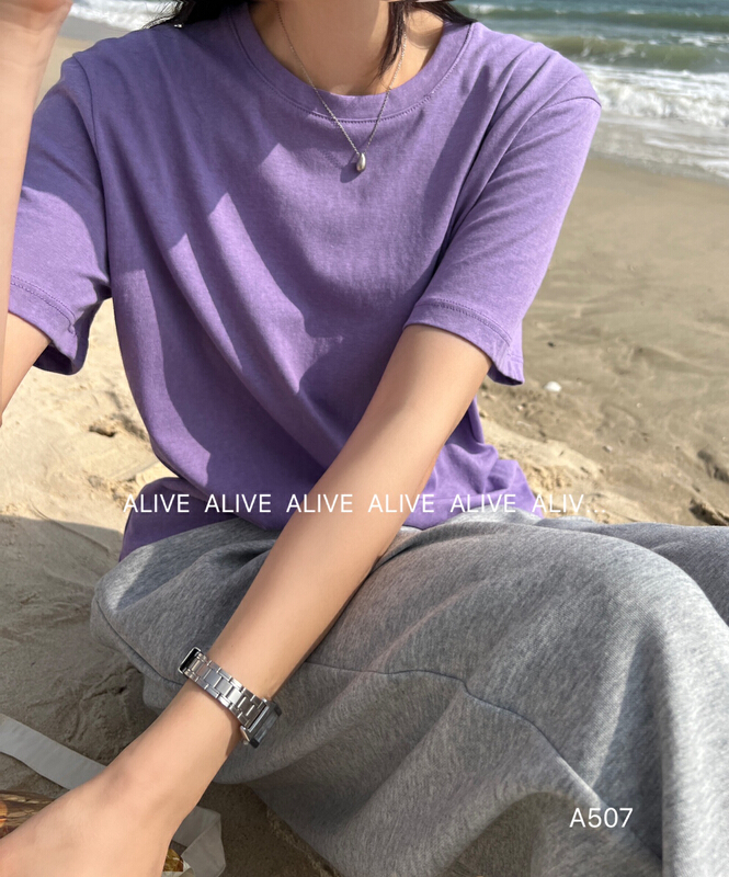 [alive] simple basic clean color versatile short sleeve T-shirt 13126# jhy