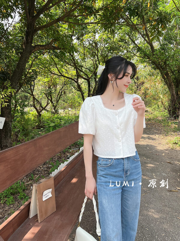 New in early summer! [Lumi] square neck, simple and comfortable, slim shirt 82276# ll