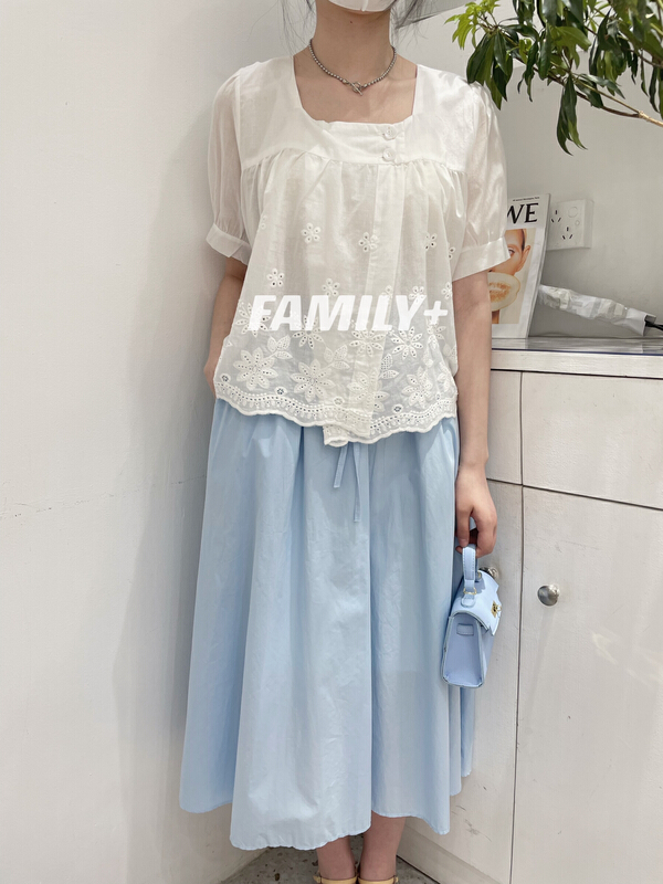 New in early summer! [family +] aging hemp cotton embroidered baby shirt + pocket skirt set 161# ozq