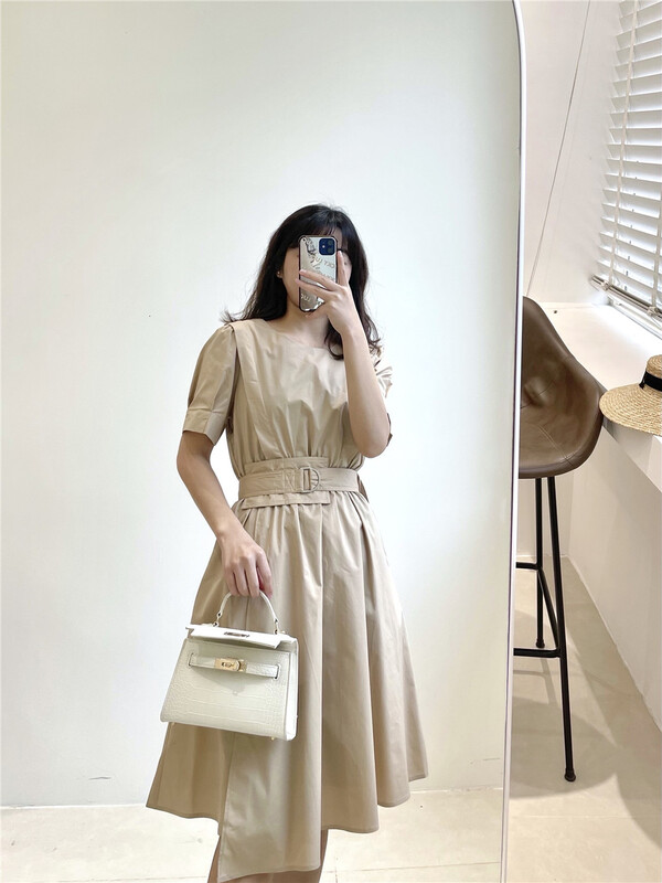New in early summer! [woo woo shop] Korean round neck waist closing bubble sleeve dress (belt cannot be removed) 32868# WPL