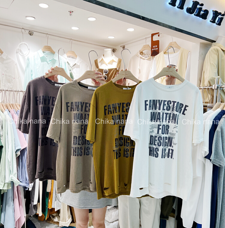 [Yi Jia Yi] Korean loose and versatile letter short sleeve T-shirt 1010# cqw
