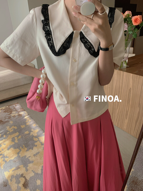 [finoa] Korean color matching Lapel button up shirt 10445# CLS