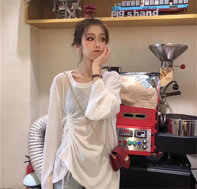 [OA] simple and versatile drawstring long sleeve T-shirt 1529# XYY