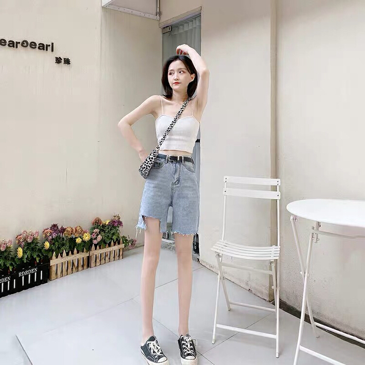 New in early summer! [thousand degrees] Korean version of versatile irregular denim shorts (without belt) 8085-1# LSW