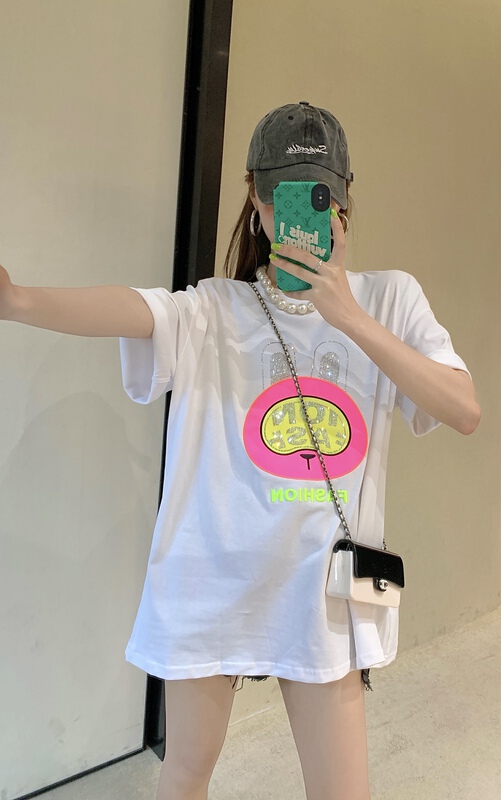 [our] Korean fashion hot drill embroidered rabbit short sleeve T-shirt 8969# LSW