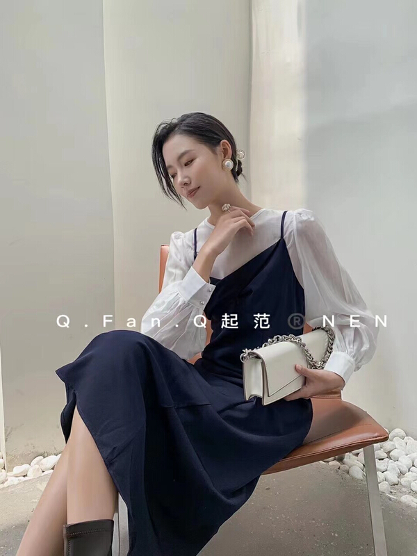 New year in early spring! [style] Tiansi adjustable shoulder belt dress + built-in versatile blouse set 7600# JJ