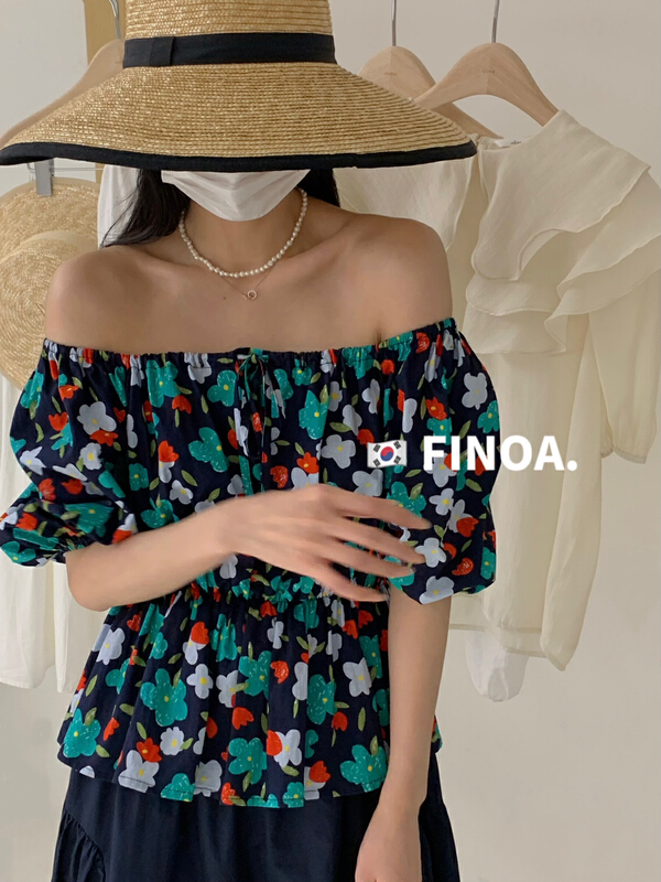 New in early summer! [finoa] generous collar, pleated front chest, broken flower Waist Chiffon shirt 10351# CLS