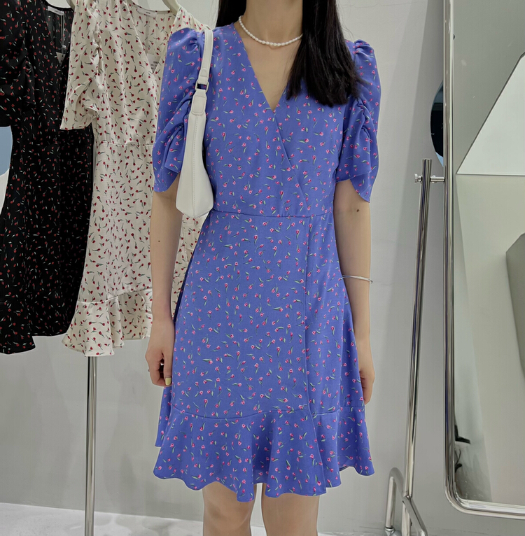 goods in stock! New in early summer! [alive] V-neck waist cut floral dress 13182# lwy