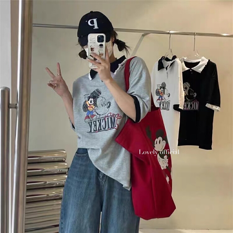 [love] age reducing color blocking Mickey short sleeve T-shirt z0955# HBx