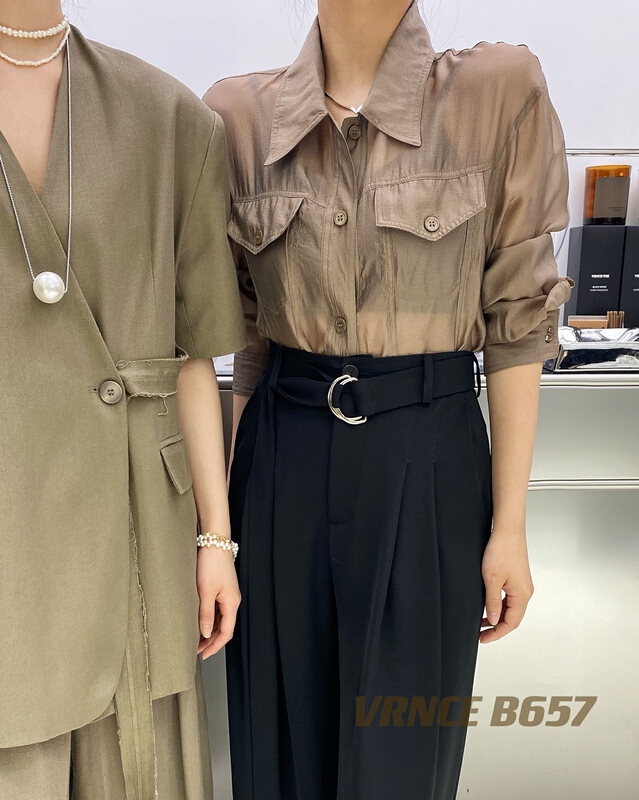 [Vince] high class brand minimalist linen full short sleeved suit (with waist rope) 5163a# XYJ