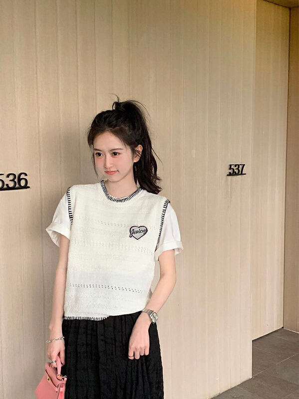 New in early summer! [x · h studio] contrast color love label hollowed out knitted vest 3117# ozq
