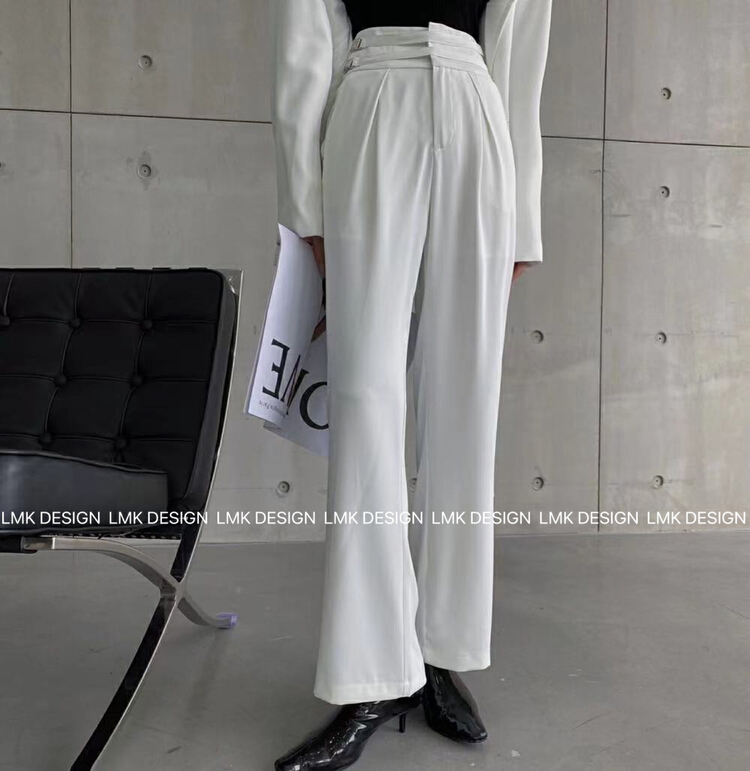 New in early summer! [LMK] high waist double chain buckle solid color trousers 8331# hjy
