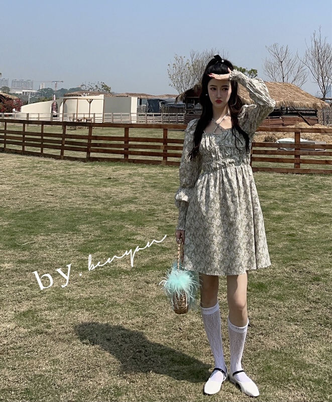 [benyan] floral necked dress 9872# zxx