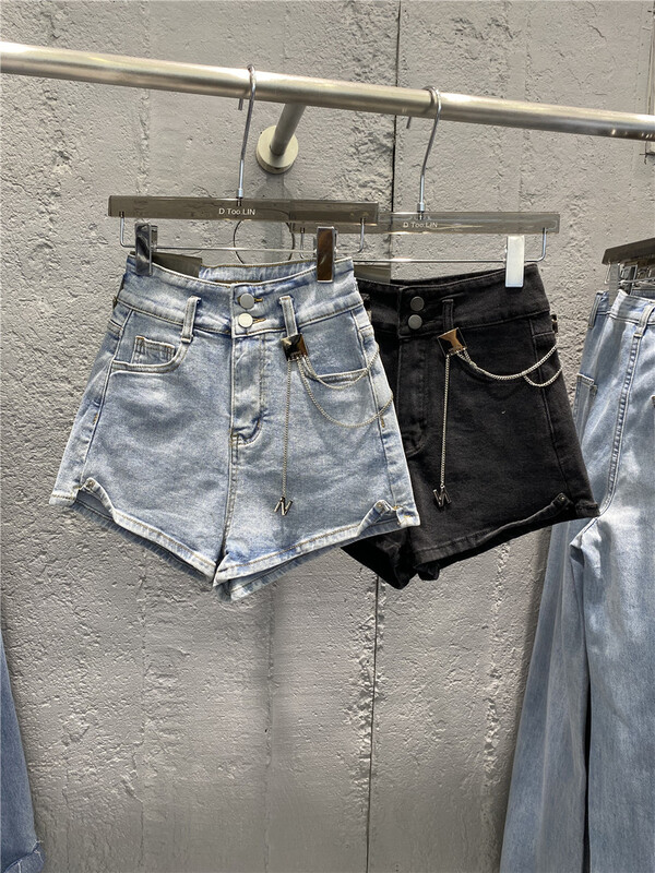 [dtoo. Lin] loose denim shorts with chain design (detachable with chain) a1679# ozq