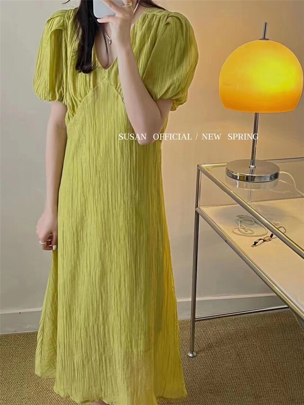 [Susan] V-neck bubble sleeve Fairy Dress 18191# LSW