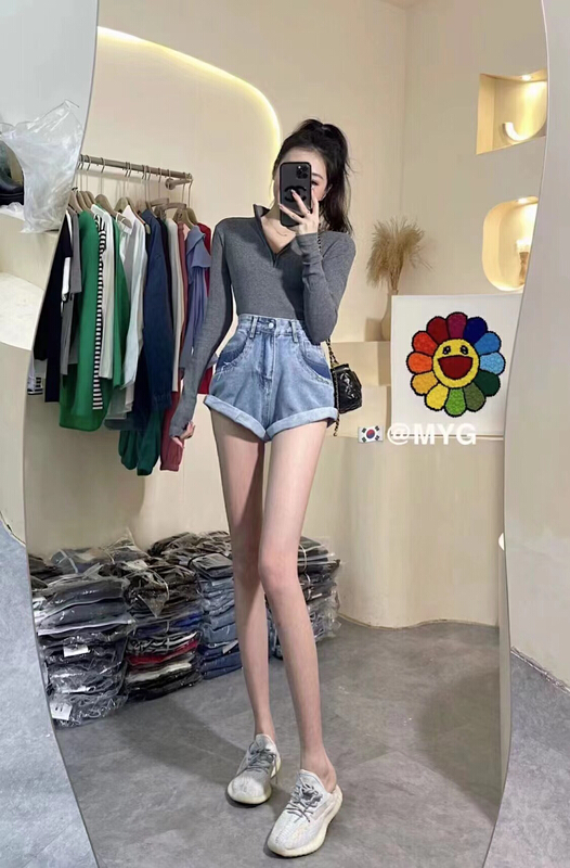 [thousand degrees] Korean personalized hem denim shorts (without belt) 2875# LSW