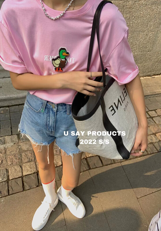 [u say] Korean casual and versatile aging duckling 3D Velcro short sleeve T-shirt (with Brooch) 66036# LSL