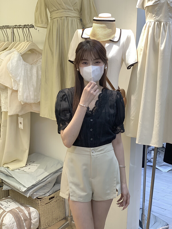 goods in stock! [as] French V-neck lace blouse 2192# hjy