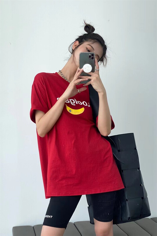 [black+white] Korean letter banana print Pullover short sleeve T-shirt 2s02787t\lwy