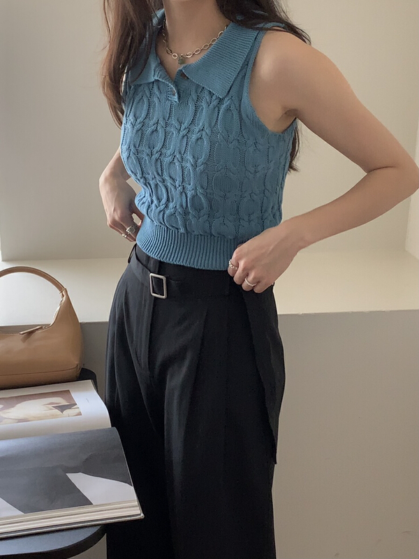 Original price 87.98! 【 bluepops 】 Polo neck fried dough twist vest T-shirt a2364\zxl