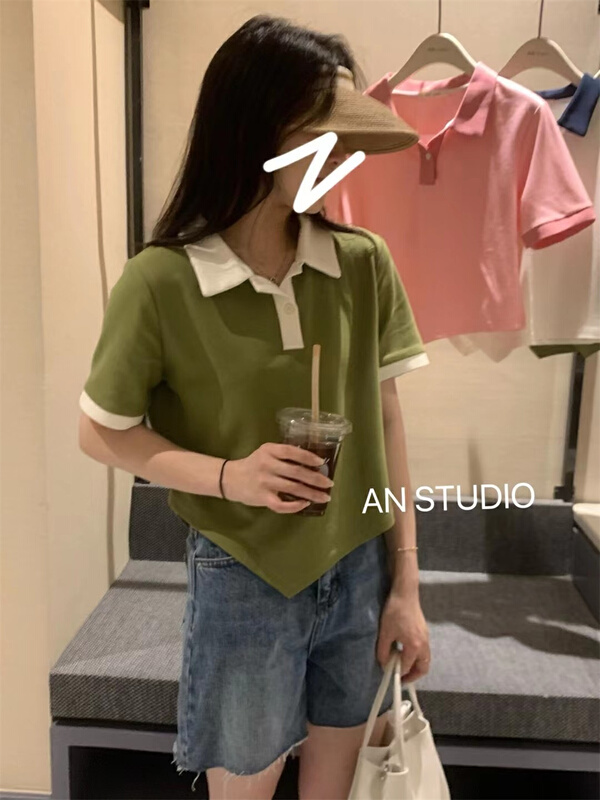 [an studio] contrast color fashion Korean polo shirt 8767# L