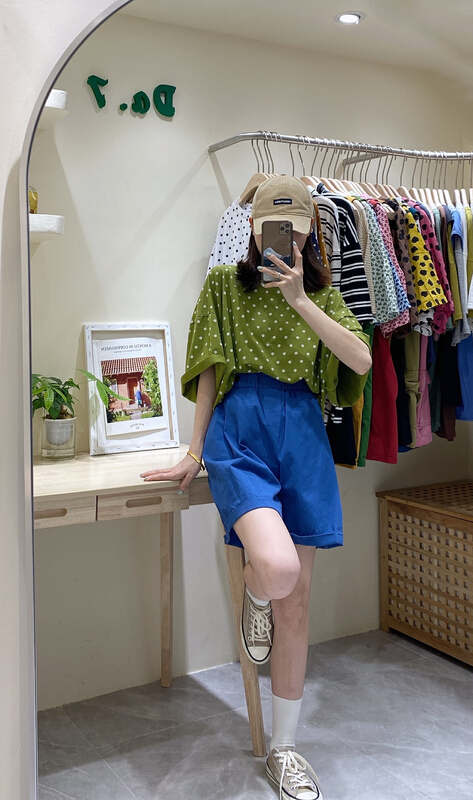 New in early summer! [da. 7] fashionable and versatile round neck wave dot short sleeve T-shirt (T-shirt only) 2580# LSL