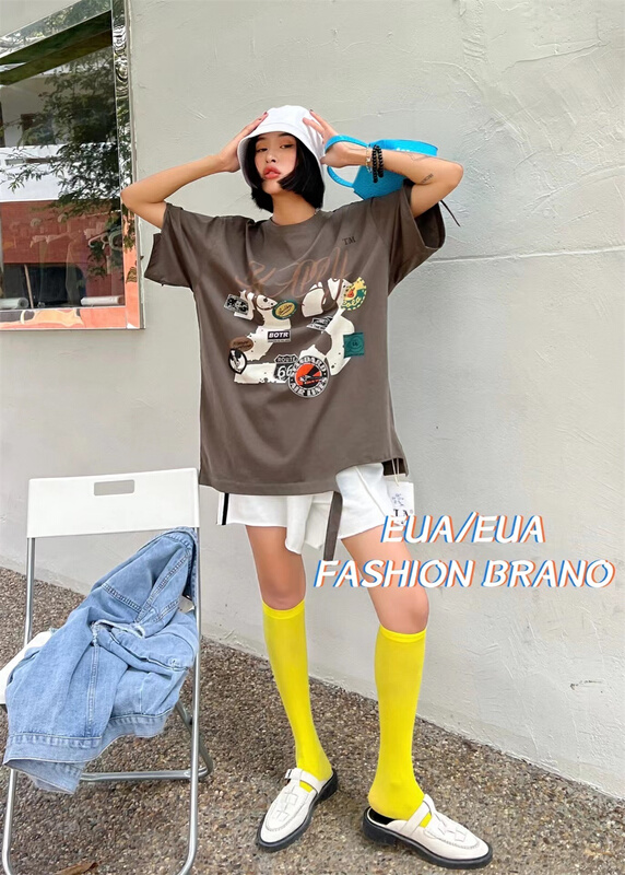 [European and American trend] Korean pattern printed short sleeved T-shirt (T-shirt only) ys1-12273# L