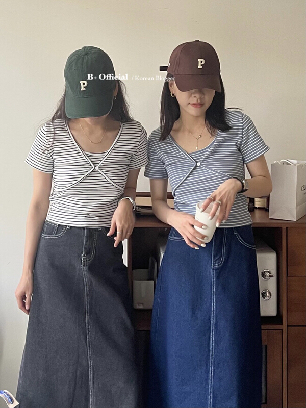 goods in stock! New in early summer! [B plus] ins fake two striped blouses 22-9224-2# HBx