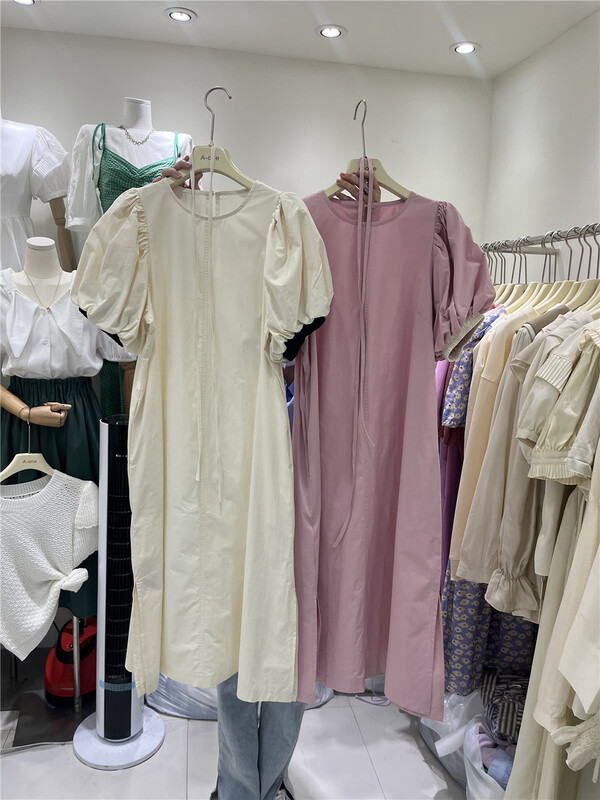 [A-One] lady bubble sleeve loose dress (with waist rope) 9821# LSW