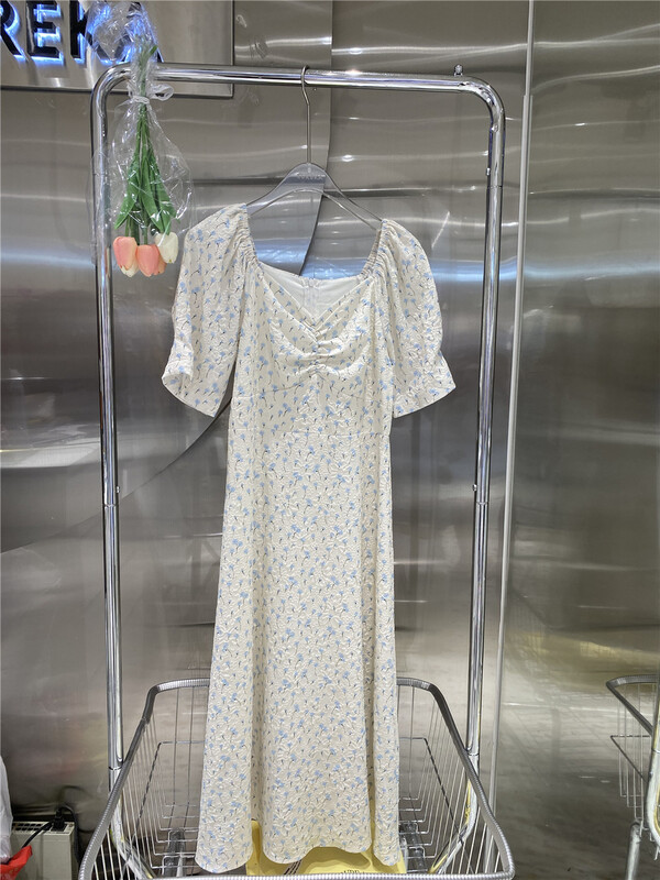 [Eureka] French square neck print waist dress 22033# WPL
