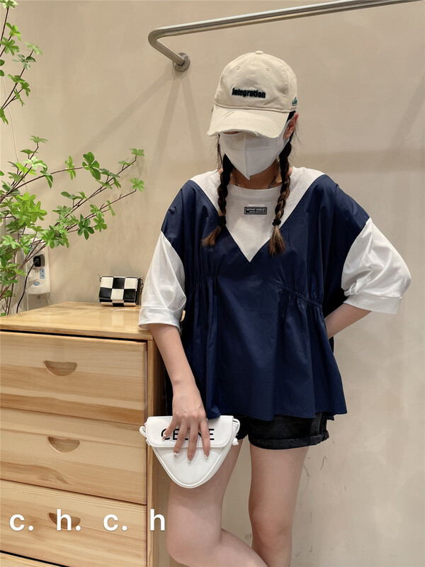 New in early summer! [C.H] stitching design, vintage Korean style shirt 525# LSW