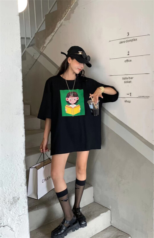 [al] Korean print Pullover short sleeve T-shirt 9019# lwy