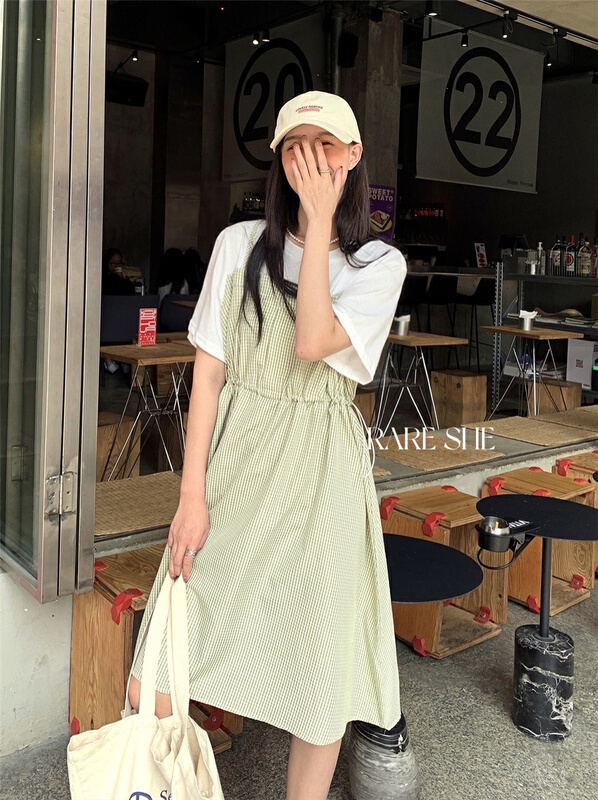 New in early summer! [her tell] fake two fashionable Plaid dresses 5211# XYJ