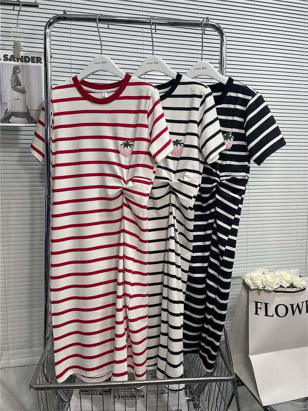 [lucky. Bibi] Korean striped strawberry dress 995# cqw