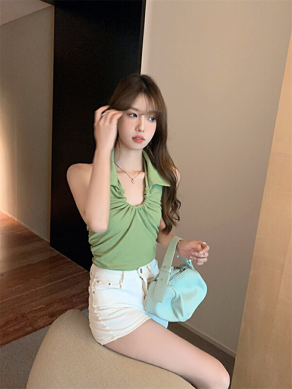 [Doudou family] neck hanging sleeveless slim fitting vest / sling 88297# CLS