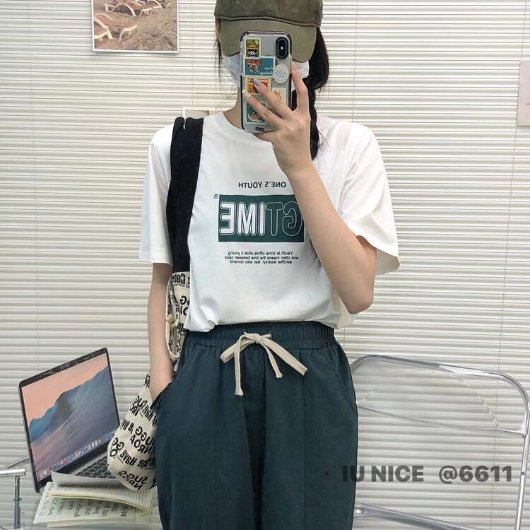 [IU nice] letter round neck comfortable short sleeve T-shirt 6611# ll