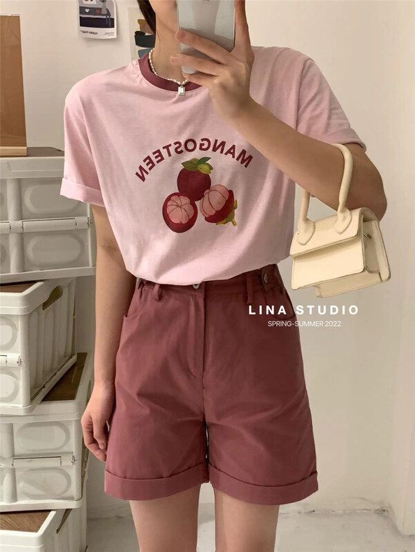 [Lina] Korean design short sleeved T-shirt + comfortable casual Shorts Set 8917-1# zxx