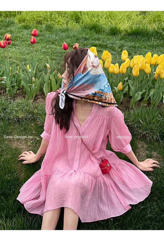 [L.L studio] sweet lady bubble sleeve dress 7643# PCZ
