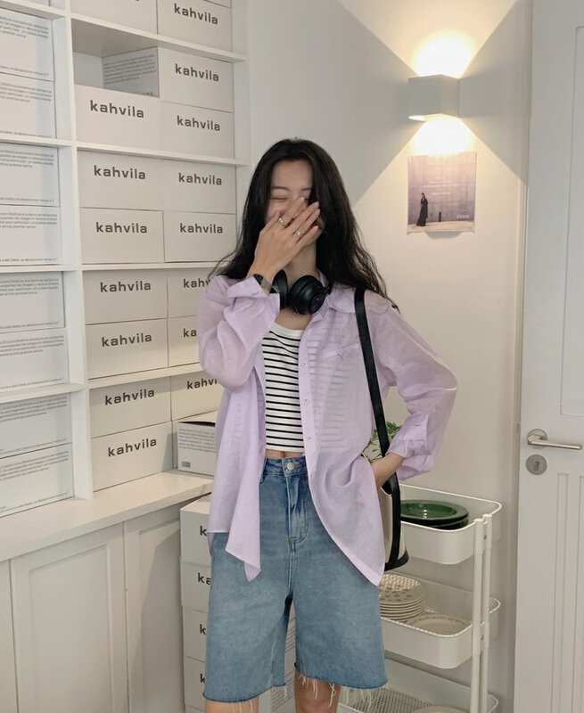 Eight colors! New in early summer! [lini] Korean loose net color long sleeved sunscreen shirt 221a043# zxx