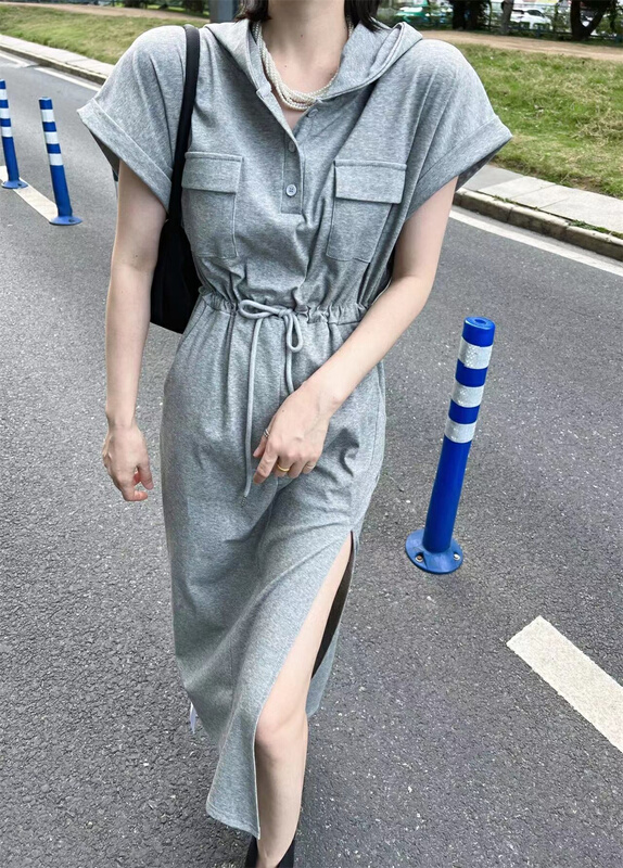 [QIANJIAO] Korean waist closing casual pocket dress 6870# PCZ