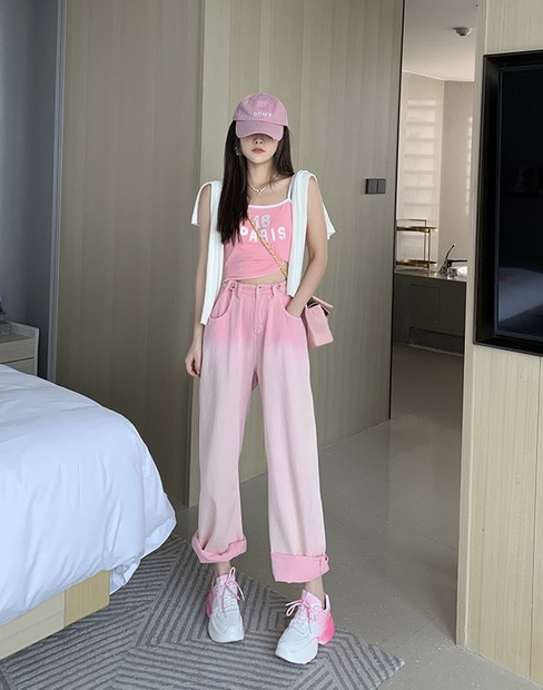 goods in stock! New in early summer! [savage] Korean version of foreign style high waist buckle wash water gradient loose jeans e8023# WPL