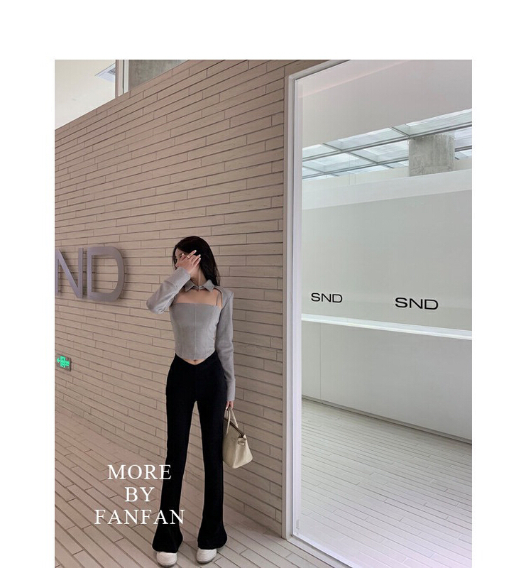 現貨!【X·H STUDIO】墊肩顯瘦純色小衫+純欲顯瘦設計吊帶背心套裝  421#  OZQ