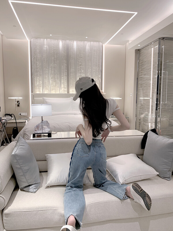 [wgwe] high waist straight tube versatile jeans 1315# PCZ