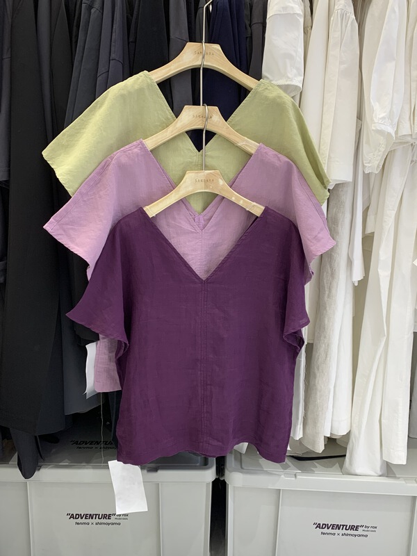 New in early summer! [sanbara] V-neck solid color comfortable blouse 9330# LSW