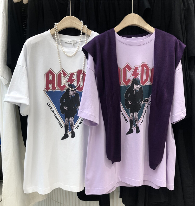 [sanbara] guitarist printed loose short sleeve T-shirt (T-shirt only) 9390# LSW