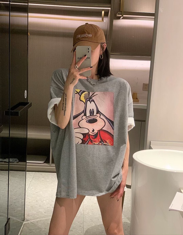 [al] graphic print comfortable Pullover short sleeve T-shirt 5202# lwy