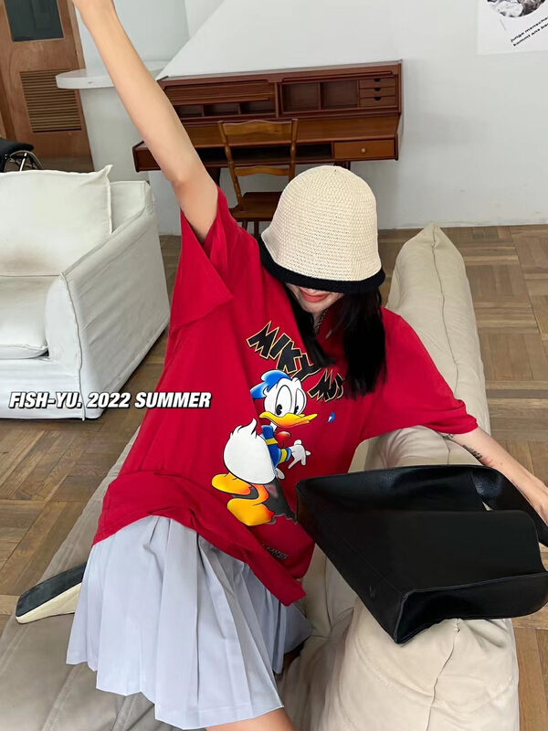 [fish Yu] cartoon buttock Donald Duck printed short sleeve T-shirt 22185# LSL