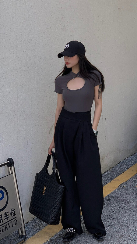 goods in stock! [INSS] Korean slim fit hollow out design Short Sleeve T-shirt 60878# LSL